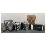 Lot of 3 Vintage Kodak, Brownie Cameras And Filmo Sportster 8mm Movie Camera.
