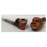 Vintage Carved Man Smoking Cigar And Indian Chief Head Unbranded Smoking Pipes
