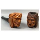 Wooden Carved Mountain Man and Indian Chief Head Unbranded Smoking Pipes.