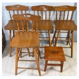 Four Wooden Bar Stools & Stepstool