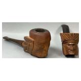 Two Indian Chief Head Made In Italy Smoking Pipes