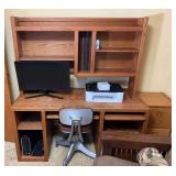 Two Piece Computer Desk, Canon Printer, Dell Computer,Samsung Curved Monitor, Speakers, Desk Chair and Wooden Filing Cabinet