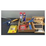 X-acto Set Caulking Gun  Digital Micrometer Grease Gun WD -40  Folding Lufkin Measure  Watch Band / Bracelet Repair Kit
