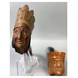 Indian Chief Head With Beaded Eyes And Indian Chief Head Unbranded Marked Italy Smoking Pipes