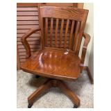 Vintage Wood Desk Chair Adjustable On Rollers