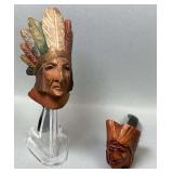 Two Indian Chief Head Unbranded Smoking Pipes