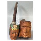 Bruyere Indian Chief Plymouth Made In France And Clay Bowl Indian Chief Head Unbranded Smoking Pipes