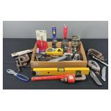 Lufkin Folding Measure Spark Indicator  3" clamps  Putty Knife Chalk Line Pipe Wrench  Level  Miscellaneous