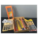 Irwin And Various Manufacturers Auger Bits  6 Piece Wood Chisel Set   Stanley Panel Carry.