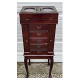 Wooden Jewelry Box with Brooches & Jewelry