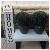 Welcome Home Sign, Bench and 2 Flower Pots