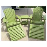Green Composite Adirondack Chairs, Footstools, & Stand