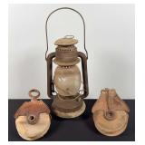 Vintage Pulleys & Lantern