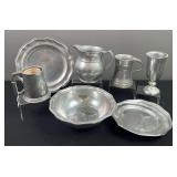 Pewter Pitcher, Plates, Mug, & Misc
