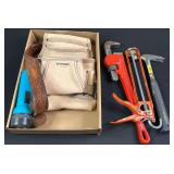 Tool Belt, Pipe Wrench, Estwing Hammer, Flashlight, Caulking Gun