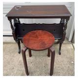Vintage Wooden Side Table & Stool