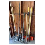 Post Hole Digger, Spud Bar, & Assorted Garden Tools
