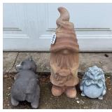 Garden Gnome, Hedge Hog Statue, & Raccoon Statue