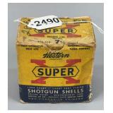Vintage Western Super X Shot Shell Box & 14 Assorted Paper Shot Shells