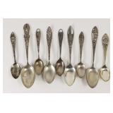 8 Sterling Silver Souvenir Spoons. +1