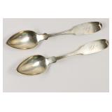 2 Coin Silver Teaspoons. T. Steele, Hartford, CT