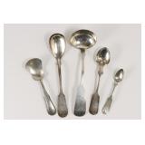 5 Misc Coin Silver Small Serving Spoons
