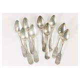 9 Misc Sterling Silver Fiddleback Teaspoons