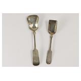 2 Coin Silver Sugar Shovels. F Curtis. AB Van Cott
