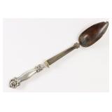 Carved Horn Serving Spoon w/ Coin(?) Silver Handle