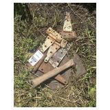 Door hinges, hatchet and grinding wheel