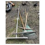 Pickaxe, rakes and shovels