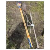 apple picker, pitch fork, spade