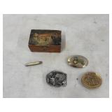 Buckles, pocket knife, box