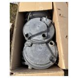 Planter box caps 32, press wheels