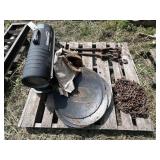 Pallet with Remington heater, chains, binders,