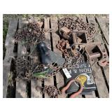 Pallet with chains, tie-down brackets, hitch