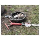 Oil pump, can and pan, mallet, etc