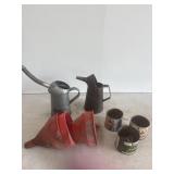 Funnels, oil cans