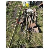 Shovels, apple picker, scraper, grease pump