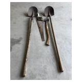 Shovels, axe, and saw