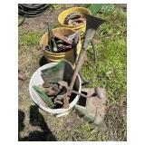 Assorted tools, parts, planter plates