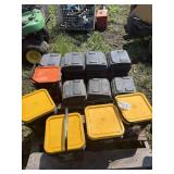 Pallet of bait boxes and buckets of bait
