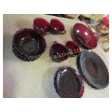 vintage ruby red dperession bubble glass set