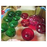 ruby red & green glassware depression