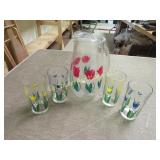 vintage juice pitcher and glasses tulips