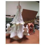 3 pc tree bird candle holder Lefton lighted house