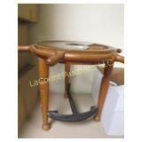 small wood glass top ships wheel side table