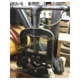 Vintage Pipe vise attached to bench