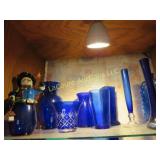 blue glassware vases one cut glass
