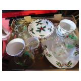 assorted Christmas holiday glass ware decor